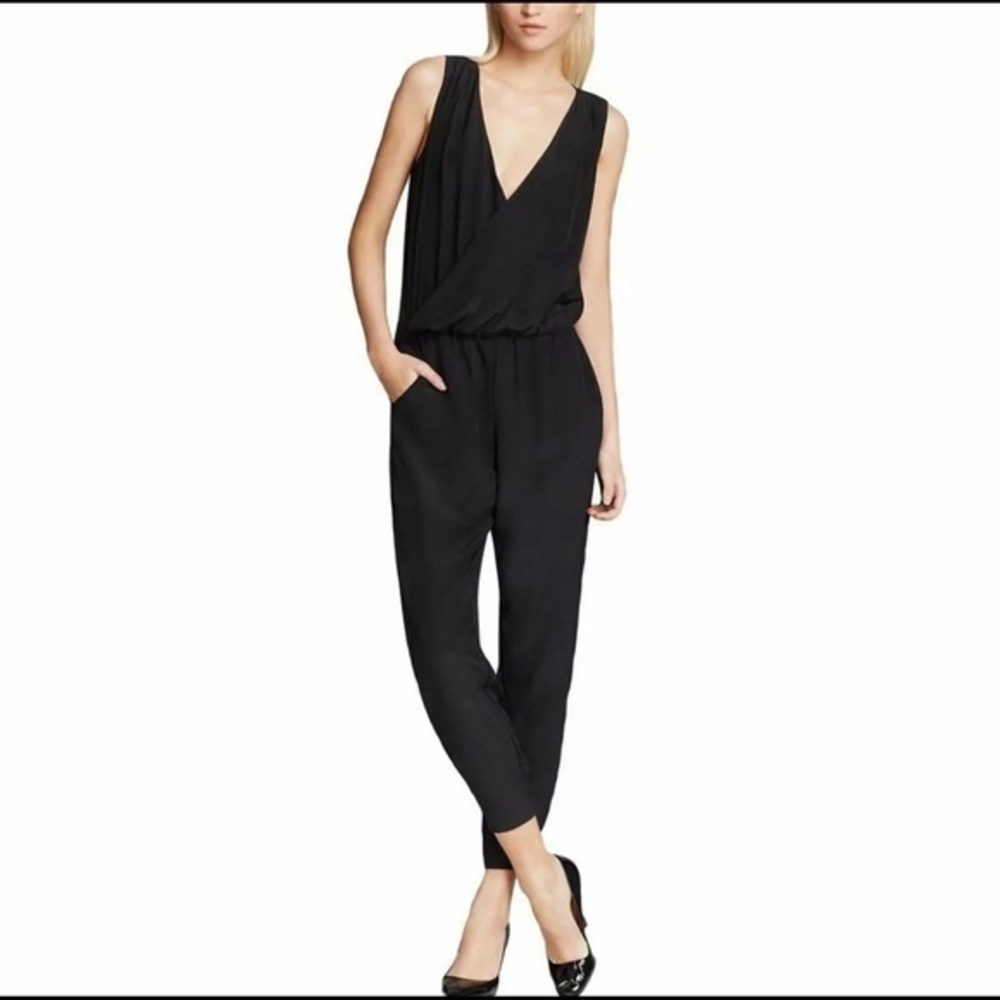 Rebecca Minkoff Black Cross Over Silk Jumpsuit